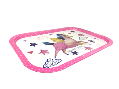 Pink White Rectangulr Unicorn Metal Tray