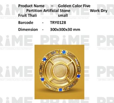 Golden Color Five Partition Artificial Stone Work Dry Fruit Thali Small