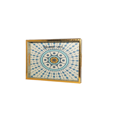 White Rectangular Abstract Design Printed Wooden Tray Large