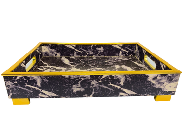 Black Rectangular Glossy Marble Printed Wooden Tray Small