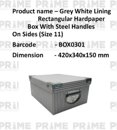 Grey White Lining Rectangular Hardpaper Box With Steel Handles On Sides (Size 11)