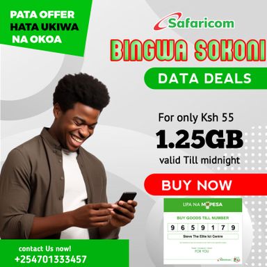 Get 1.25gb @55kes valid until midnight even if you have okoa jahazi 