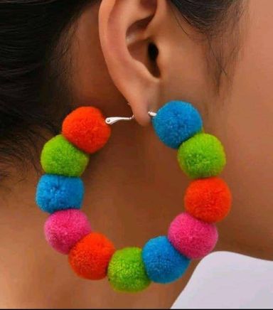 Round Pom Pom Charm Earrings