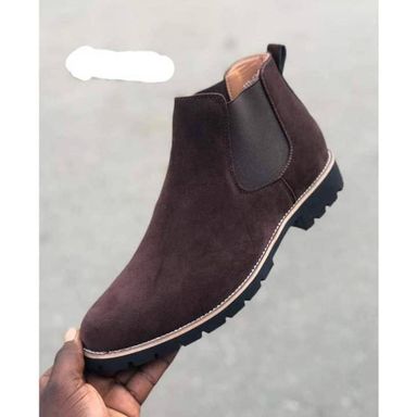 Men's Leather Boots Matte Male Casual Shoes Round Head Slip Ons Big Size Brown