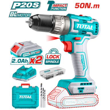 Masina de gaurit/insurubat cu impact cu acumulator 20.0V 2.0Ah 50Nm Total TIDLI20508 Brushless