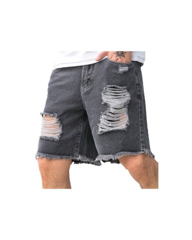 Men Ripped Denim Shorts Baggy Jorts Plain 