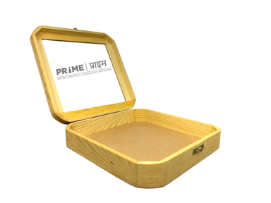 Brown Square Pinewood Box With transparent Lid