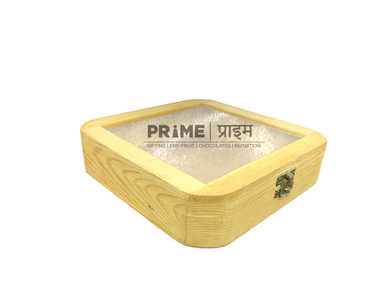 Brown Square Pinewood Box With transparent Lid