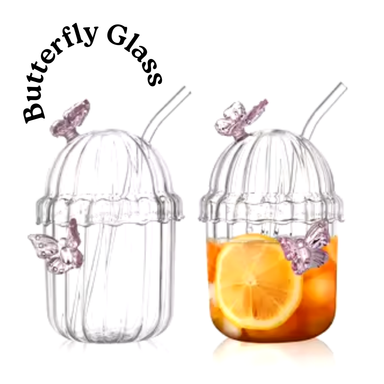 Butterfly Glass w/ Straw