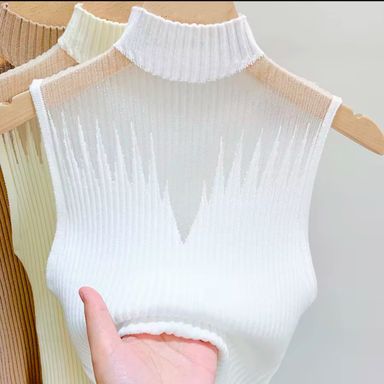 KNITTED TURTLENECK SLEEVELESS STRETCH CAMIS TANK