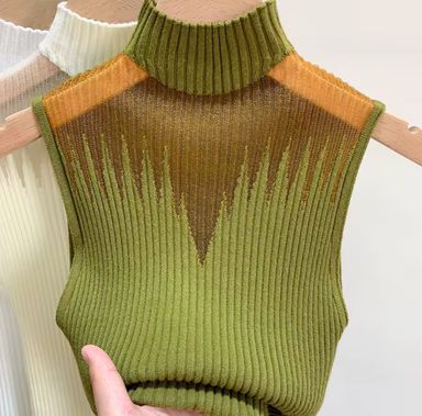 KNITTED TURTLENECK SLEEVELESS STRETCH CAMIS TANK