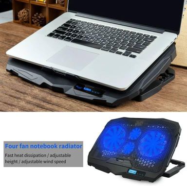 Suporte de resfriamento para laptop S18 com 4 ventiladores - com 6 níveis de controle de velocidade - 3 níveis de altura ajustável