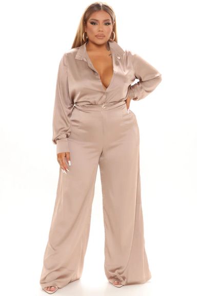 Office Favorite Satin Pant Set - Taupe