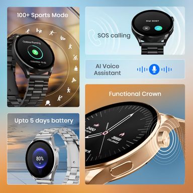 Fastrack Dezire FX1 Luxury Metal Smart Watch, 1.38” UltraVU HD Display, Functional Crown, SingleSync BT Calling, AI Voice Assistant, 100+ Smartwatch Faces, IP68, Upto 5 Day Battery