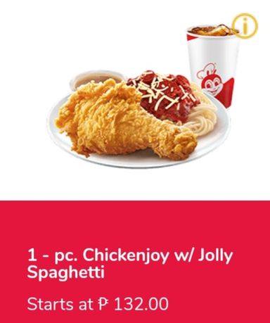 1-pc. Chickenjoy w/ Jolly Spaghetti &drinks