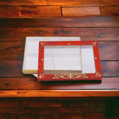 Red Rectangle Hand Crafted Four Partition Dry Fruit Box