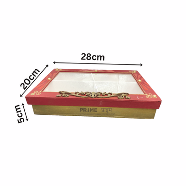 Red Rectangle Hand Crafted Four Partition Dry Fruit Box