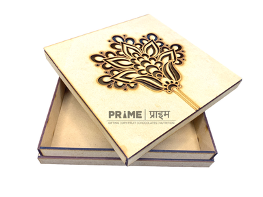 Brown Square Designer Laser Cut MDF Box 8x8