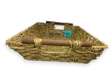 Brown Rectangular Jute Basket with Handles