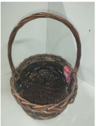 Dark Brown Veneer Rattan Oval Basket with Handle Size 35x27x14