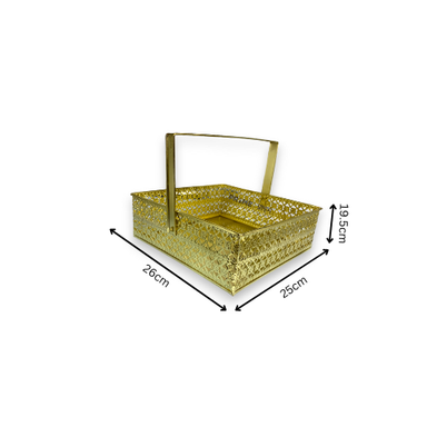 Square Metal Handle golden Basket 25 x 25 x 8.5