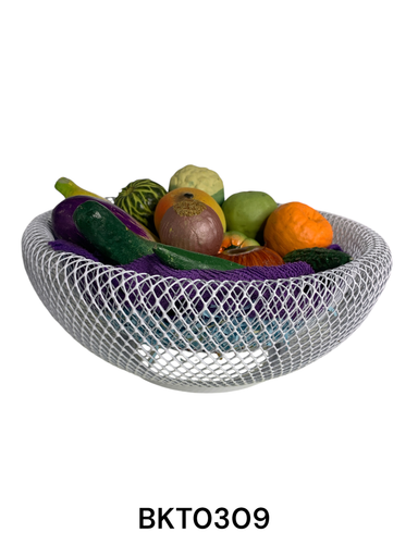 White Round Metallic Fruit Basket Small 24 X 24 X 11