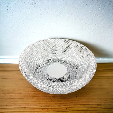 White Round Metallic Fruit Basket Small 24 X 24 X 11