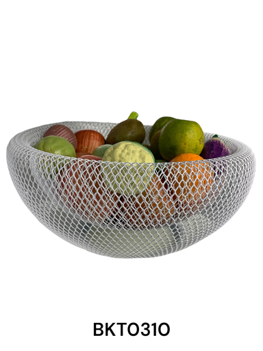 White Round Metallic Fruit Basket Large 28 X 28 X 15