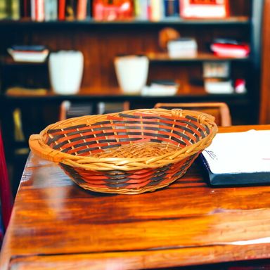 Red Blue Venner Rattan Oval Basket