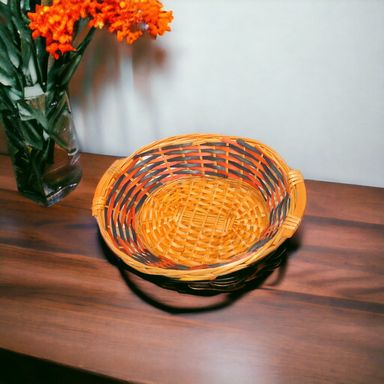 Red Blue Venner Rattan Oval Basket