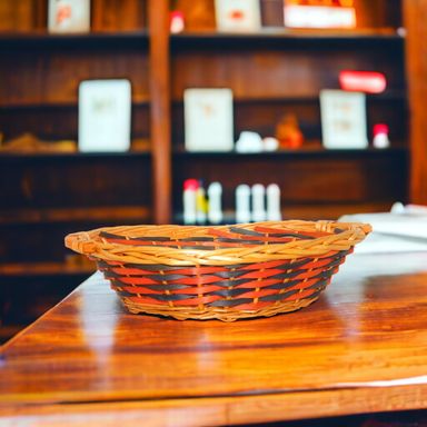 Red Blue Venner Rattan Oval Basket