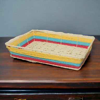 Colourful Paper weaved Rattan Rectangle Basket 30x22x6