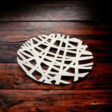 White Abstract Metalic Round Basket 29x29x4.5