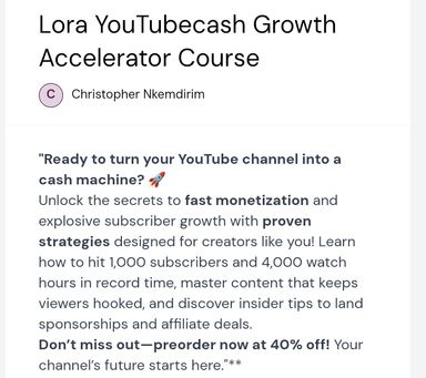 LORA YoutubeCash Growth Accelerator Course