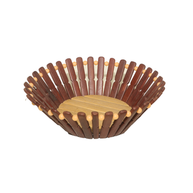 Dark Brown Round Plastic & Bamboo Stick Basket 20 X 20 X 8