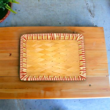 Red White Rectangular Jute Woven Bamboo Basket Small