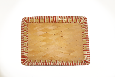 Red White Rectangular Jute Woven Bamboo Basket Small