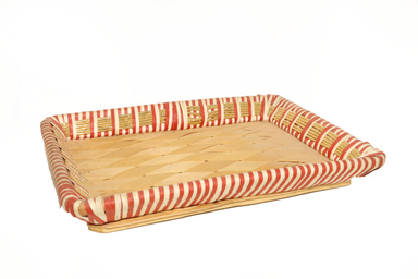 Red White Rectangular Jute Woven Bamboo Basket Small