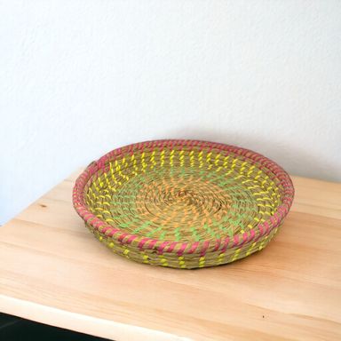 Multicolor Round Jute Woven Basket Large