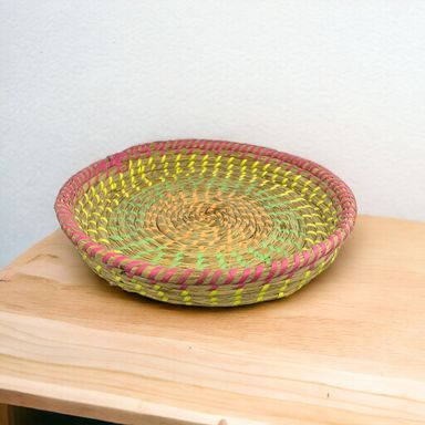 Multicolor Round Jute Woven Basket Large