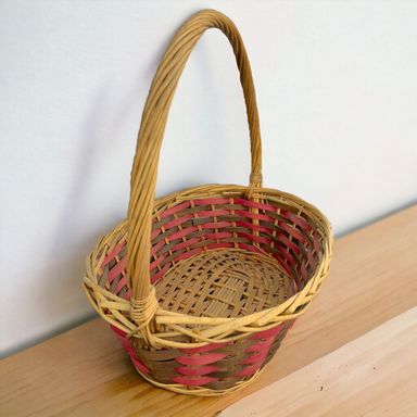 Brown Pink Wooden Plastic with Single Handle Medium 36x30x15