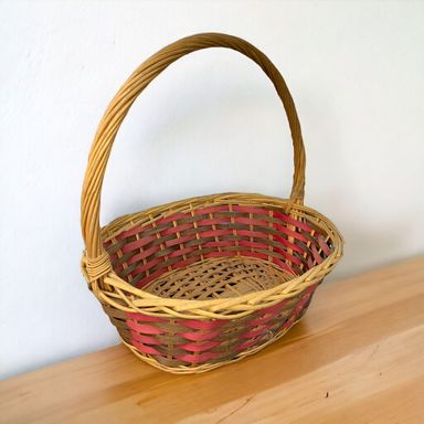 Brown Pink Wooden Plastic with Single Handle Medium 36x30x15