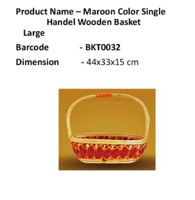 Maroon Colour Single Handle Wooden Basket Large 41 X 32 X 15