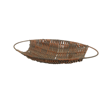 Brown Plastic Fiber Woven Oval Basket With Handles 40 X 23 X 8