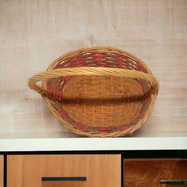 Pink Color Single Handel Wooden Basket Medium