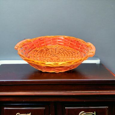 Orange Red Wooden Basket with Handles 44 x 38 x 8