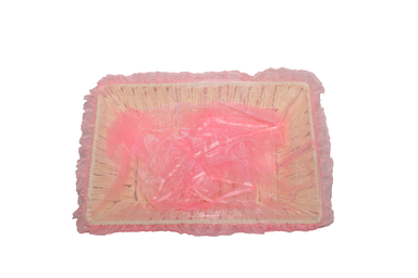 Pink Paper Weaved Rattan Rectangle Basket with Pink Net Cover 35x25x10