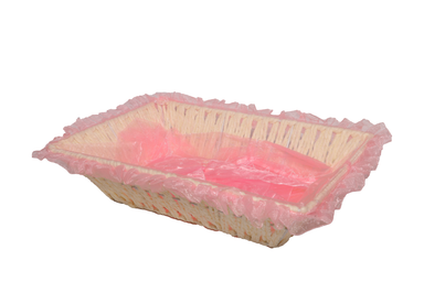 Pink Paper Weaved Rattan Rectangle Basket with Pink Net Cover 35x25x10