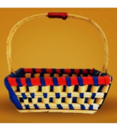 Blue Red Rectangular Single Handle Basket Small