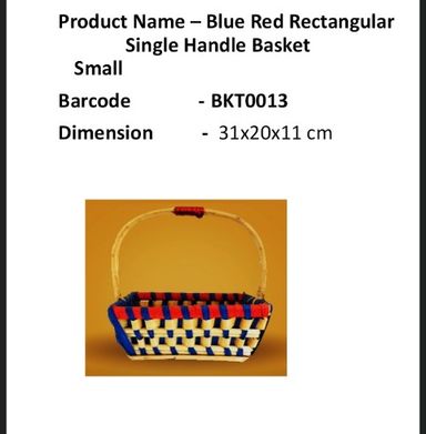 Blue Red Rectangular Single Handle Basket Small